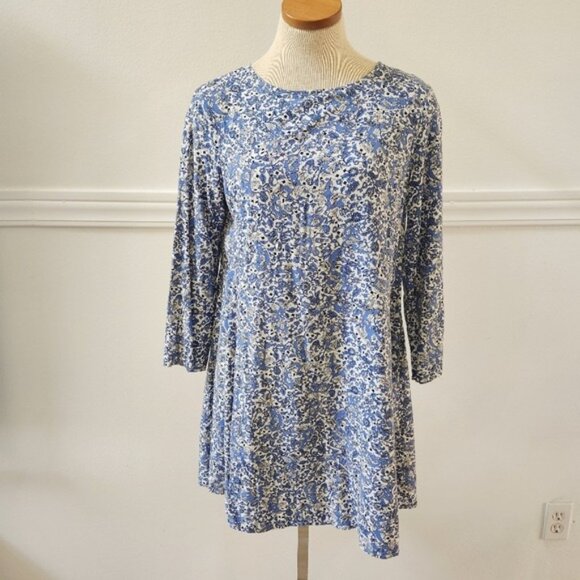 Old Navy Womens  Long Sleeve Woven Swing Dress Blue Paisley Cottage Flir… - Picture 2 of 11